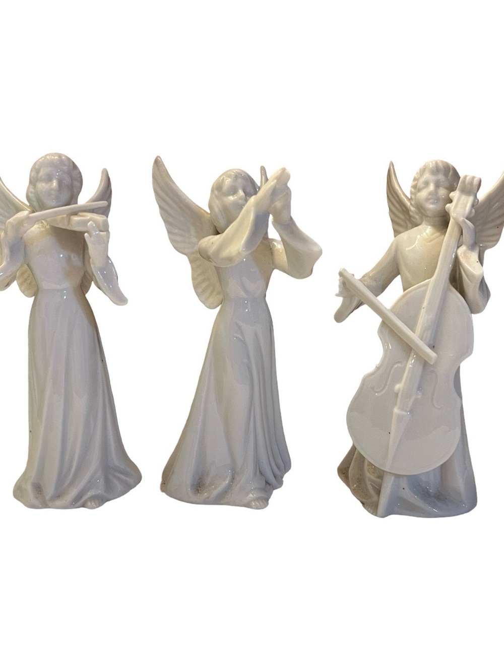 70s White Porcelain Angel Musician Figurines - Set of 3